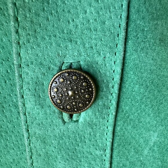 Vintage Green Suede Jacket M Fits Preppy Button Up Classic Boxy Casual  Boho - Picture 4 of 6